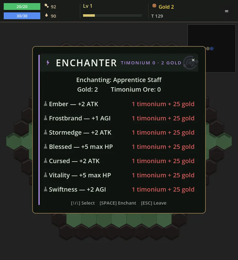 timquest Enchanter NPC menu adding elemental enchants to a weapon