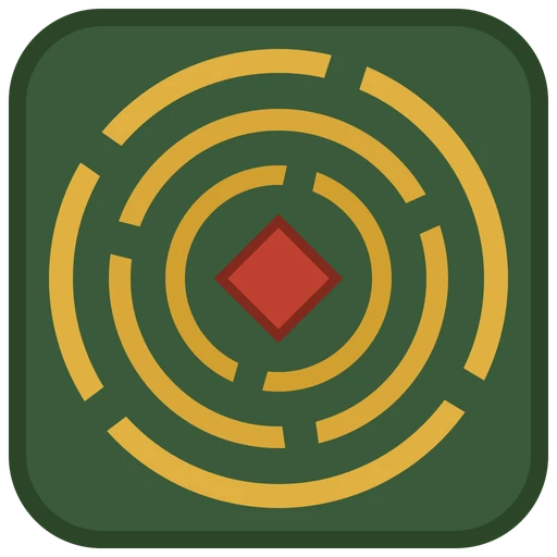 TimQuest icon — concentric ring maze with a red diamond at the center